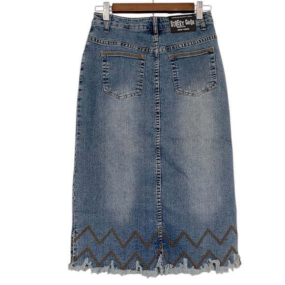 STREET CODE VINTAGE Y2K DISTRESSED DENIM PENCIL SKIRT BLUE SIZE 5 TO 6 - Picture 5 of 12